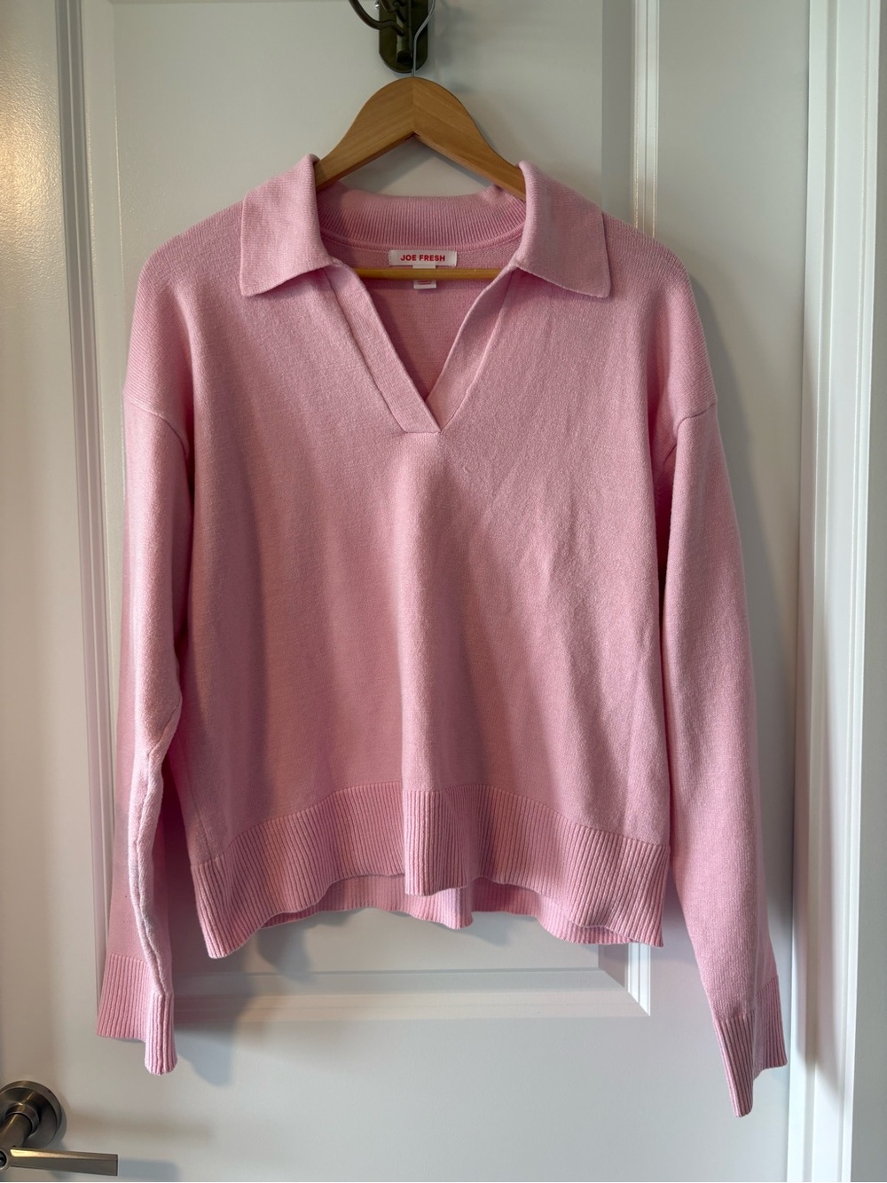 Joe Fresh Pastel Pink Polo Collar V-Neck Sweater Size L
